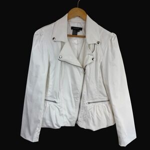 Sandro Moto Jacket White Peplum Asymmetric Zip Cotton Parisian French Girl M